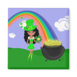 Dark Leprechaun Girl With Rainbow magnets