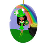 Dark Leprechaun Girl With Rainbow Ornament