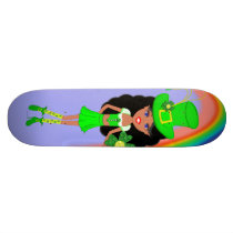 Dark Leprechaun Girl With Rainbow Skateboards