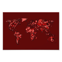 Dark maroon earth map photographic print