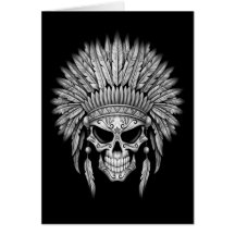 Dark Native Sugar Skull with Headdress Cards
