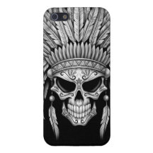 Dark Native Sugar Skull with Headdress Cover For iPhone 5