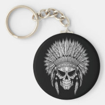 Dark Native Sugar Skull with Headdress Keychains