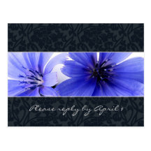 Dark Navy Damask rsvp Postcard