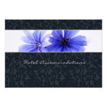Dark Navy Floral Damask hotel accommodation cards Custom Invite