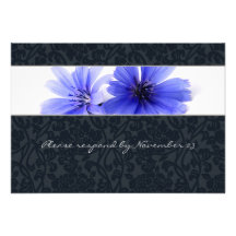 Dark Navy Floral Damask rsvp with envelope Custom Announcement
