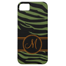 Dark Olive Green and Rust Zebra pattern iPhone 5 Case