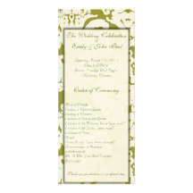 Dark Olive Green Gold Damask Swirl Wedding Program Invitation