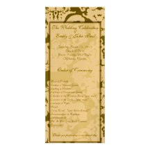 Dark Olive Green Gold Damask Swirl Wedding Program Personalized Invitations
