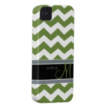 Dark Olive Green Zig Zag Pattern with monogram iPhone 4 Cases