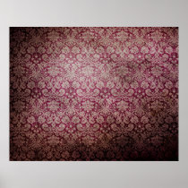 Dark pink grunge damask wallpaper posters