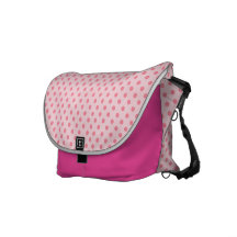 Dark pink polka dots and stripes on light pink messenger bag