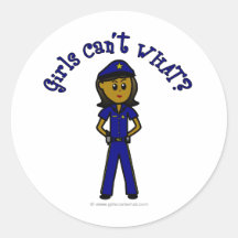 Dark Police Officer Girl Round Stickers