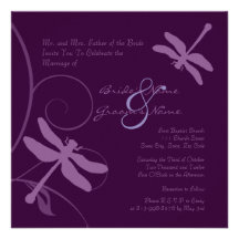Dark Purple Dragonfly Wedding Invitation