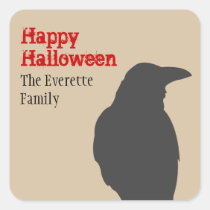 Dark raven bird silhouette happy halloween favour stickers