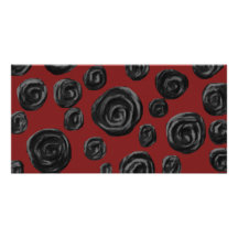 Dark red and black rose pattern. personalized photo card