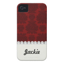 dark red bold damask design Case-Mate iPhone 4 case