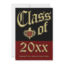 Dark Red Crest Graduation Announcement