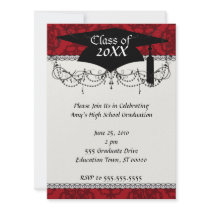dark red on red damask two tone pattern graduation custom invitations