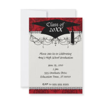 dark red on red damask two tone pattern graduation personalized announcement