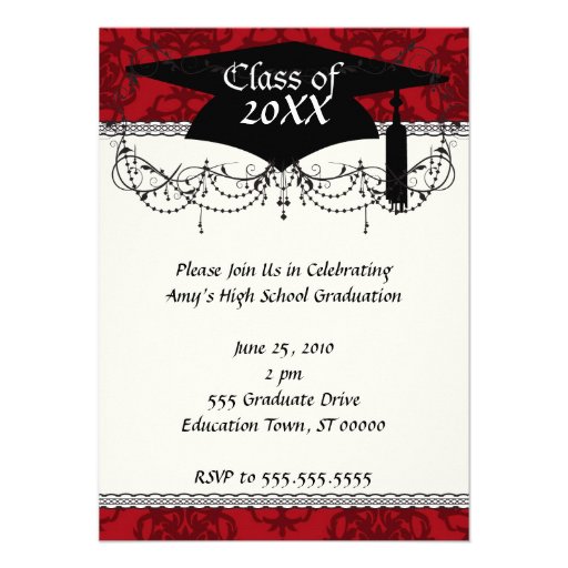 dark red on red damask two tone pattern graduation custom announcement