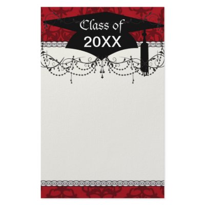 dark red on red damask two tone pattern graduation stationery paper by dooni_damask