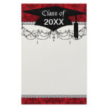 dark red on red damask two tone pattern graduation stationery