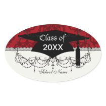 dark red on red damask two tone pattern graduation sticker