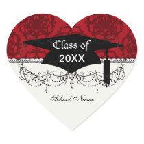 dark red on red damask two tone pattern graduation heart stickers