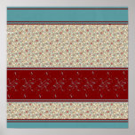 Dark Red & Teal Bordered Floral design Print