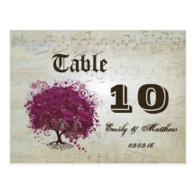 Dark Sangria Heart Leaf Tree Table Number Post Cards