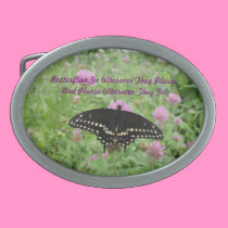 Dark Swallowtail Feeding On Clover belt buckles