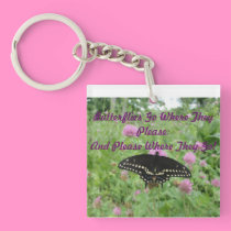 Dark Swallowtail Feeding On Clover key chains