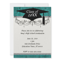dark teal blue green distressed damask personalized invitation