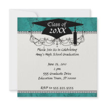 dark teal blue green distressed damask announcement