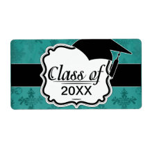 dark teal blue green distressed damask custom shipping label