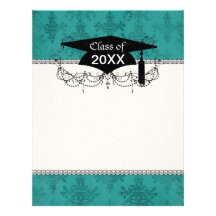 dark teal blue green distressed damask custom letterhead