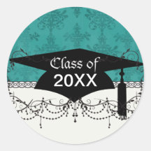 dark teal blue green distressed damask round stickers