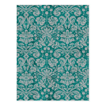 Dark Teal Damask Postcard