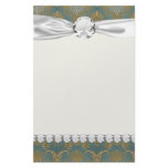 dark teal green and gold damask stationery paper