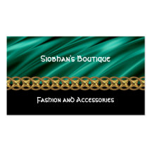 Dark teal green, black & gold chain business card