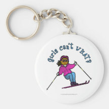 Dark Woman Snow Skiing Key Chain