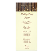 Dark Wood Cream Floral Leaves Wedding Program Personalized Rack Card