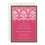 Darling Damask Lace 5x7 Wedding Invitation: pink