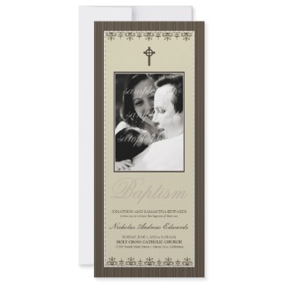 Darling Victorian 4x9.25" Sepia Baptism Invitation by BabyShoppe