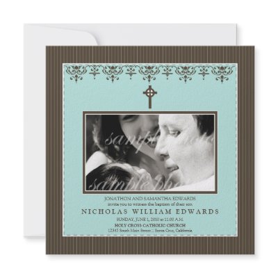 Darling Victorian Aqua Blue Baptism Invitation by BabyShoppe