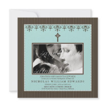 Darling Victorian Aqua Blue Baptism Invitation