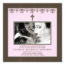 Darling Victorian Baby Pink Baptism Invitation