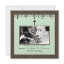 Darling Victorian Mint Green Baptism Invitation