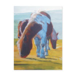 Dartmoor miniature ponies painting misty landscape post cards